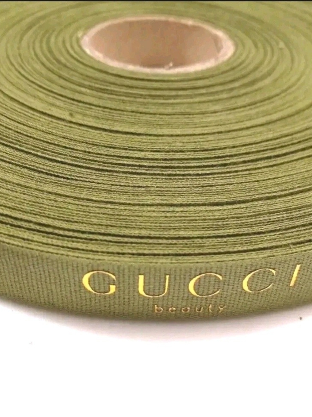 Gucci Olive Green Grosgrain Ribbon with Gold Logo 70 Yards